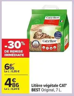 Carrefour Litière végétale CAT' BEST Original, 7 L offre