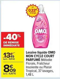 Carrefour Lessive liquide OMO MON CYCLE COURT PARFUMÉ offre