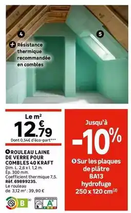 Leroy Merlin Kraft - rouleau liaine de verre pour combles 40 offre