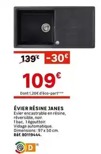 Leroy Merlin Évier résine janes offre