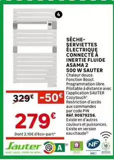 Leroy Merlin Sauter - sèche-serviettes électrique connecté à inertie fluide assam 2 500 w offre