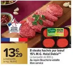 Carrefour Drive 8 steaks hachés pur boeuf 15% m.g. halal offre