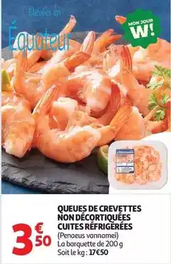 Auchan Supermarché Queues de crevettes non décortiquées cuites réfrigérées offre