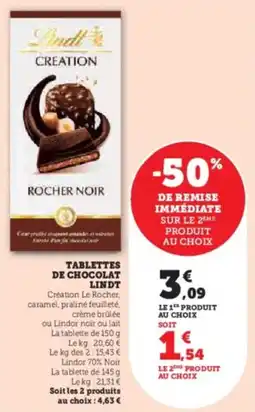 Super U Tablettes de chocolat lindt offre
