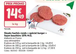 Promocash Steaks hachés ronds spécial burger façon bouchère 15% m.g. offre