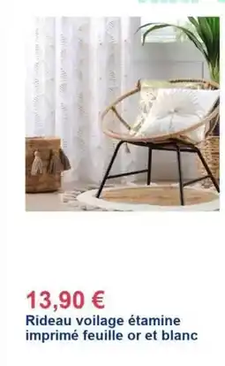 Décor Discount Rideau voilage étamine imprimé feuille or et blanc offre