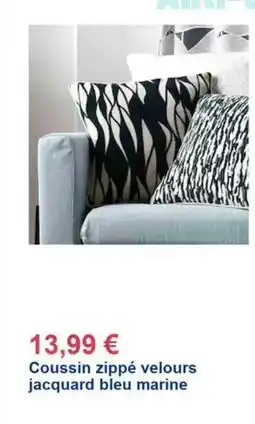 Décor Discount Coussin zippé velours jacquard bleu marine offre