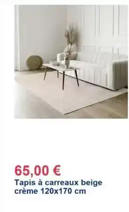 Décor Discount Tapis à carreux beige crème 120x170 cm offre