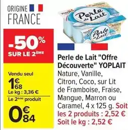 Carrefour Drive Yoplait - perle de lait offre découverte offre