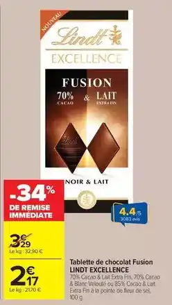 Carrefour Drive Lindt - tablette de chocolat fusion offre