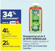 Carrefour Drive Le petit marseillais - shampooing lot de 2 offre