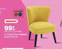 BUT Fauteuil tissu velours jaune Harry III offre