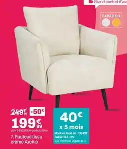 BUT Fauteuil tissu crème Archie offre