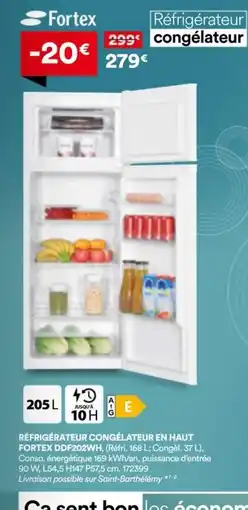 BUT FORTEX Réfrigérateur congélateur en haut DDF202WH offre