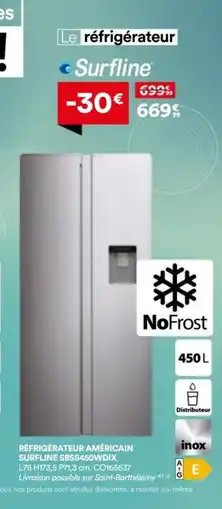 BUT SURFLINE Réfrigérateur américain SBSS450WDIX offre