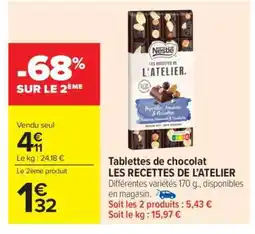 Carrefour Market Tablettes de chocolat 'Les Recettes de L'Atelier' offre