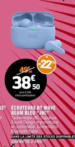 E.Leclerc ÉCOUTEURS BT WAVE BEAM BLEU JBL offre