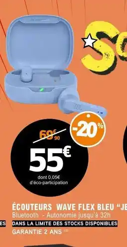 E.Leclerc ÉCOUTEURS WAVE FLEX BLEU “JE” offre