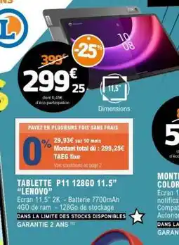 E.Leclerc TABLETTE P11 128GO 11.5 LENOVO offre