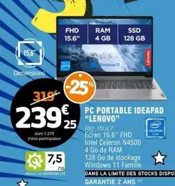 E.Leclerc PC PORTABLE IDEAPAD LENOVO offre