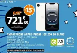 E.Leclerc SMARTPHONE APPLE IPHONE 16E 256 GO BLANC offre