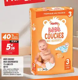 Netto Netto bébé couches maxi absorbantes t3 4-9kg x70 offre