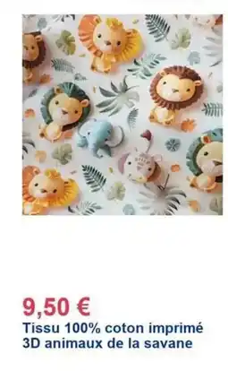 Décor Discount Tissu 100% coton imprimé 3d animaux de la savane offre