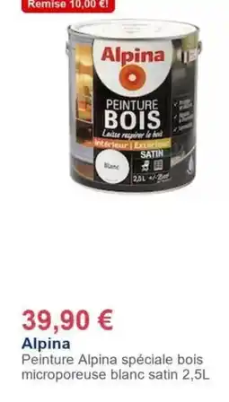 Décor Discount Alpina - peinture spéciale bois microporeuse blanc satin offre
