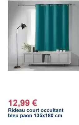 Décor Discount Rideau court occultant bleu paon 135x180 cm offre