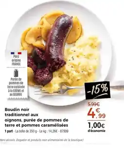 Thiriet Boudin noir traditionnel aux oignons purée de pommes de terre et pommes caramélisées offre