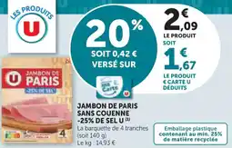 Hyper U Jambon de paris sans couenne -25% de sel u offre