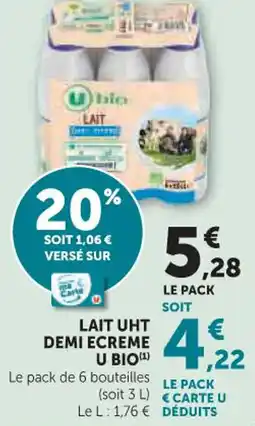 Hyper U Lait uht demi ecreme u bio offre