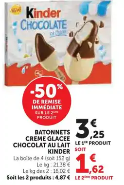 Hyper U Batonnets creme glacee chocolat au lait kinder offre