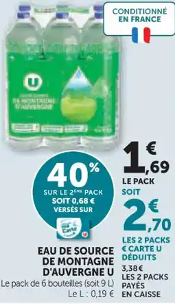 Hyper U Eau de source de montagne d'auvergne u offre