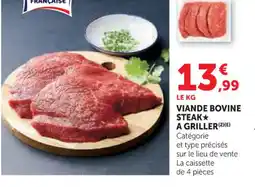 Hyper U Viande bovine steak a griller offre