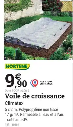 Espace emeraude NORTENE Voile de croissance Climatex offre