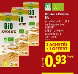 Lidl Boisson à l'avoine Bio offre