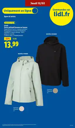 Lidl CRIVIT Veste softshell homme ou femme offre