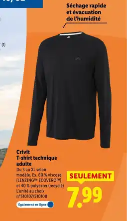 Lidl CRIVIT T-shirt technique adulte offre