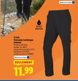 Lidl CRIVIT Pantalon technique homme offre