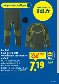 Lidl LUPILU Sous-vêtements techniques sans coutures enfant offre