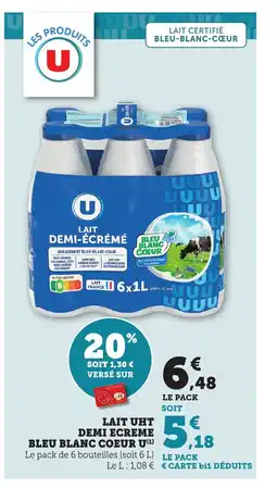 Bi1 U Lait uht demi ecreme bleu blanc coeur offre