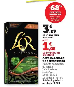 Bi1 L'OR NESPRESSO Cafe capsules offre