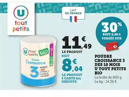 Bi1 Poudre croissance 3 des 10 mois u tout petits bio offre