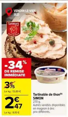 Carrefour Tartinable De Thon Simon offre