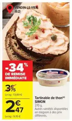 Carrefour Tartinable de thon(e) SIMON offre
