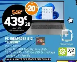 E.Leclerc Lenovo - pc ideapads3 512 offre