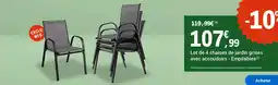 E.Leclerc Jardi Lot de 4 chaises de jardin gries avec socquetois emoliabas offre