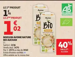 Auchan AUCHAN Boisson avoine nature bio offre