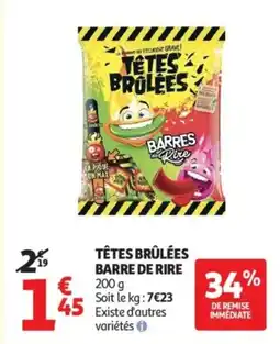 Auchan TÊTES BRÛLÉES Barre de rire offre